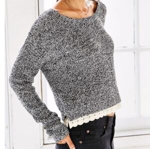 Urban Outfitters Black and White Sweater with Lace Hem